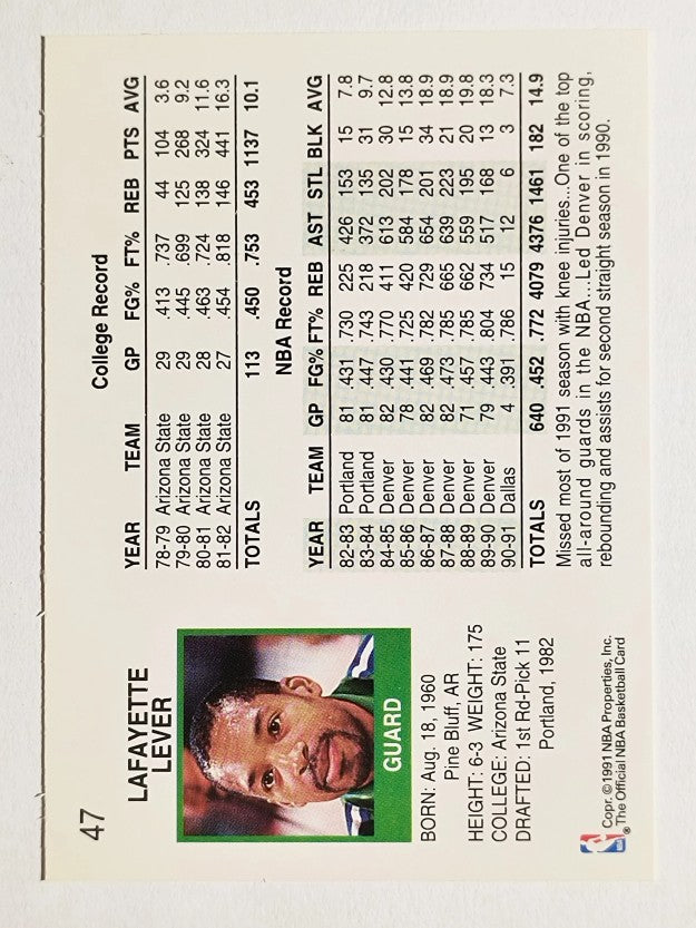 1991-92 Hoops #47 Fat Lever