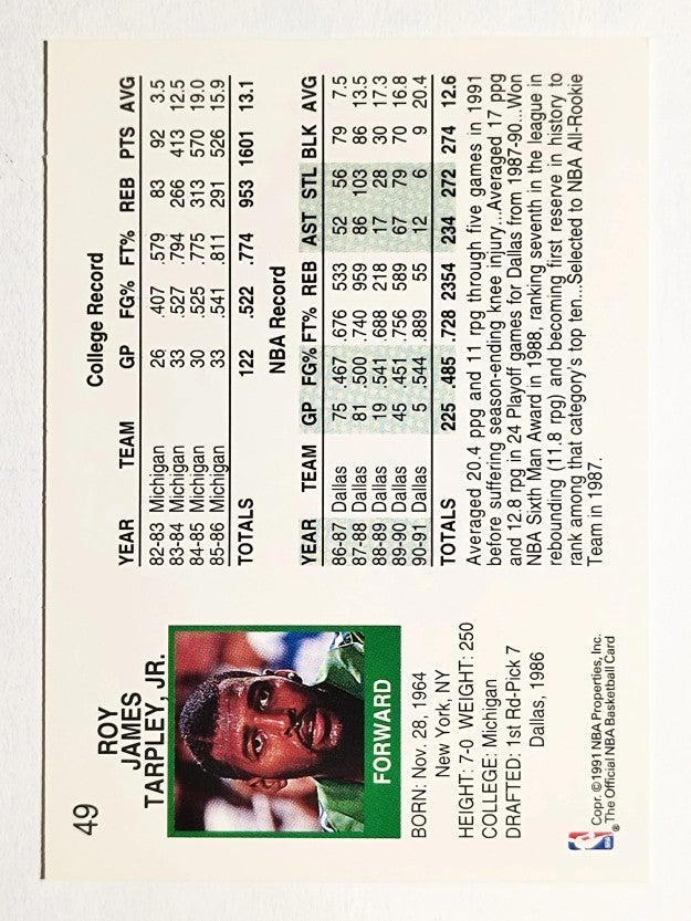 1991-92 Hoops #49 Roy Tarpley