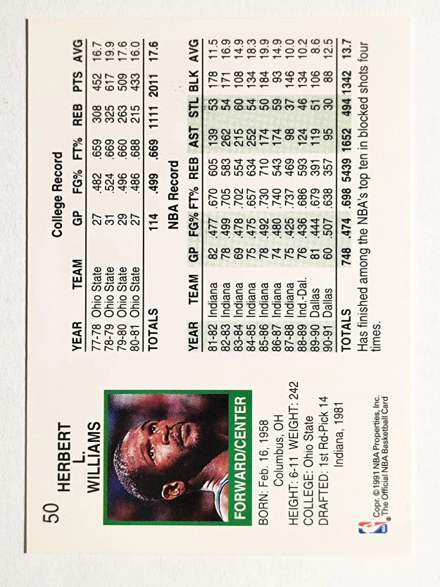 1991-92 Hoops #50 Herb Williams