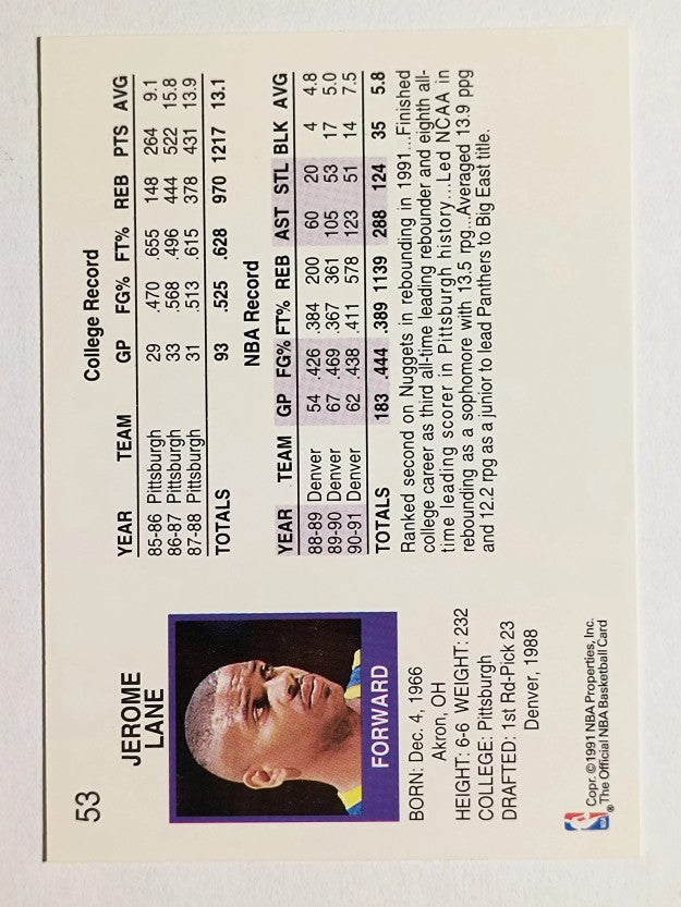 1991-92 Hoops #53 Jerome Lane