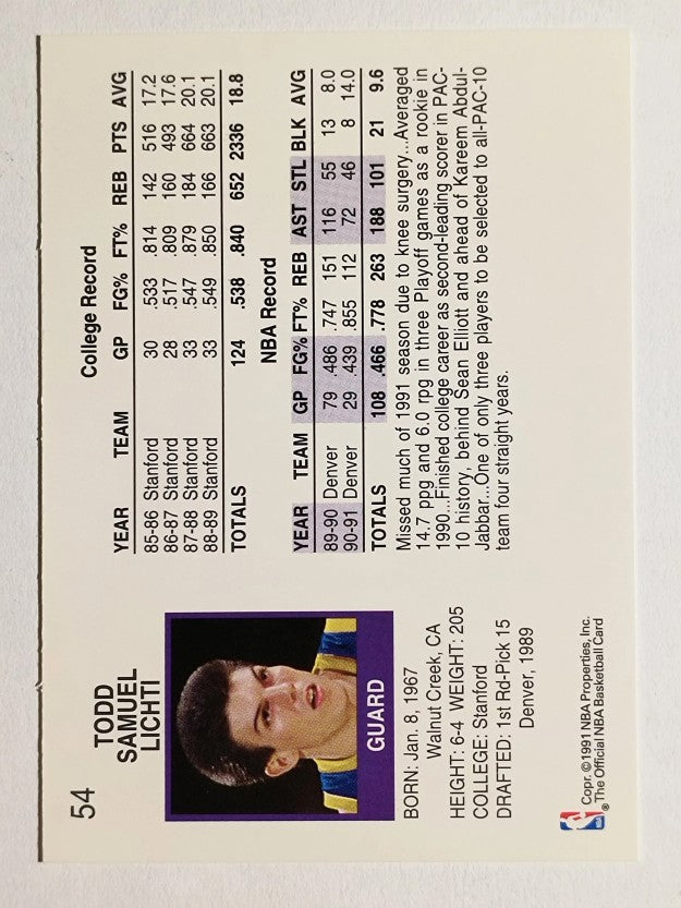1991-92 Hoops #54 Todd Lichti