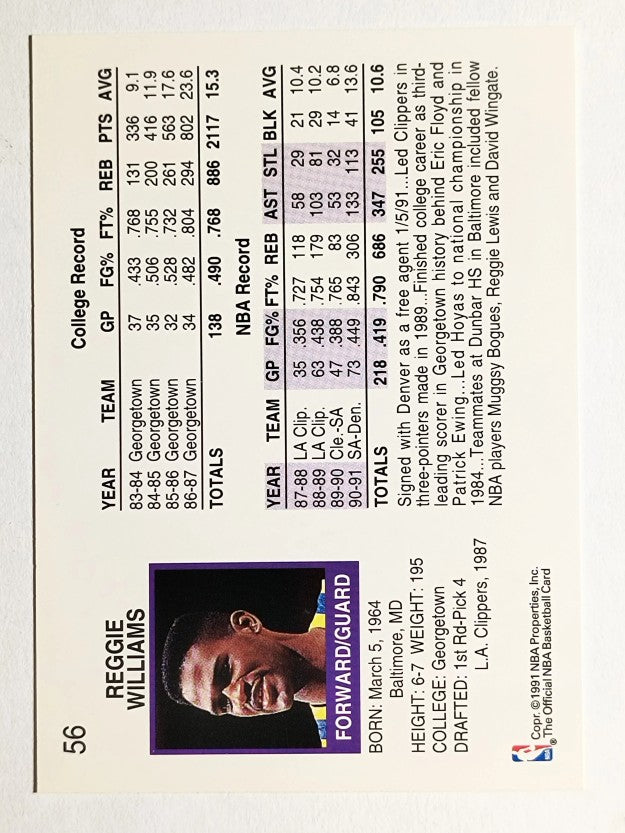1991-92 Hoops #56 Reggie Williams