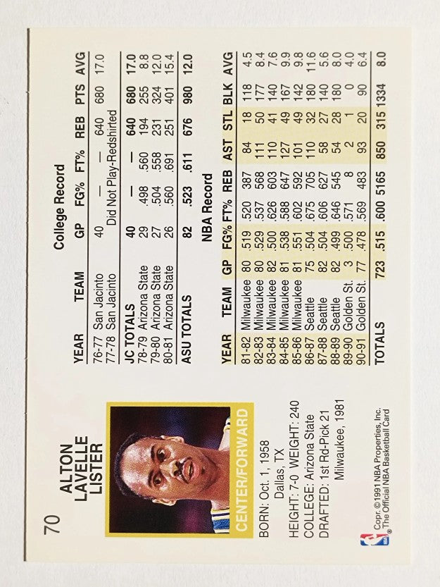 1991-92 Hoops #70 Alton Lister