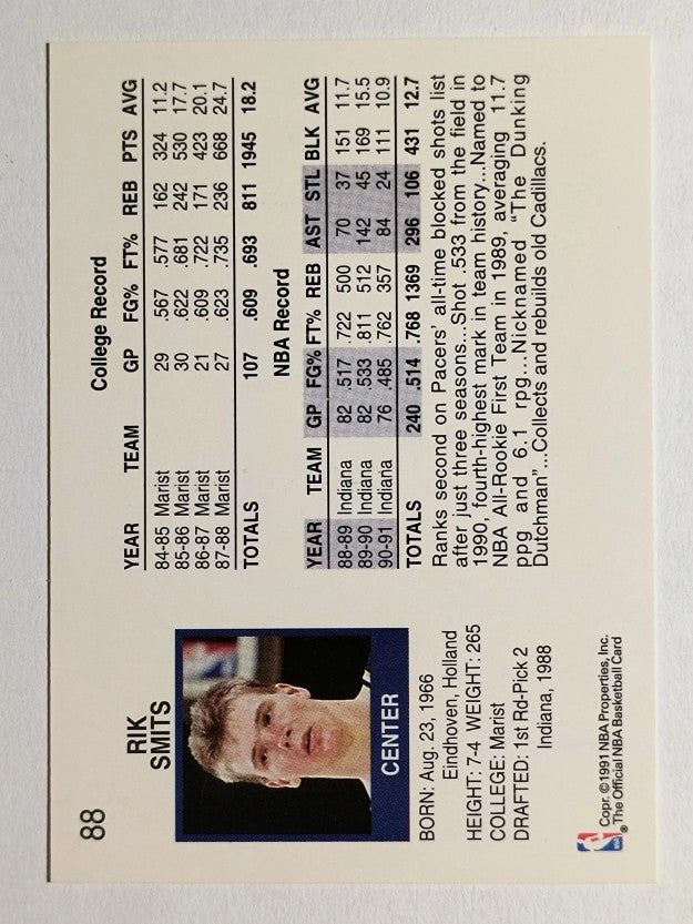 1991-92 Hoops #88 Rik Smits
