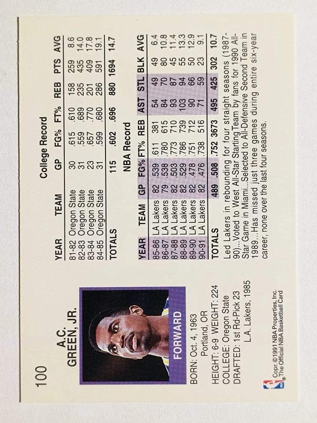 1991-92 Hoops #100 A.C. Green