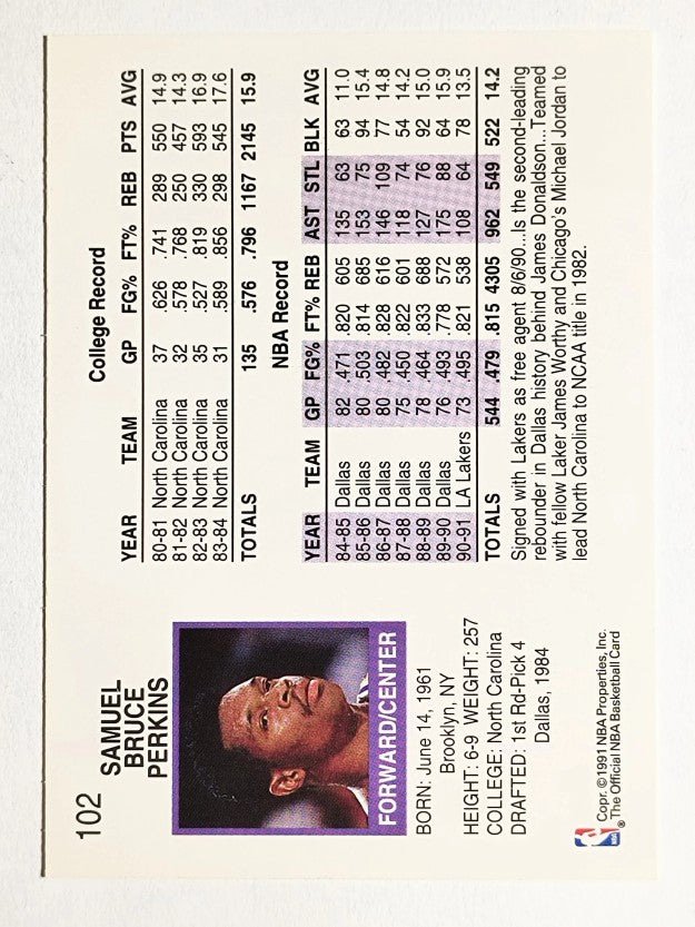 1991-92 Hoops #102 Sam Perkins