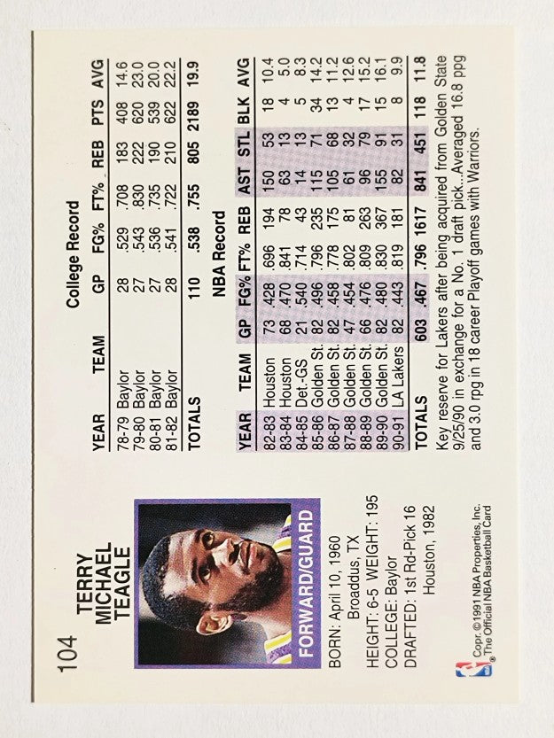 1991-92 Hoops #104 Terry Teagle