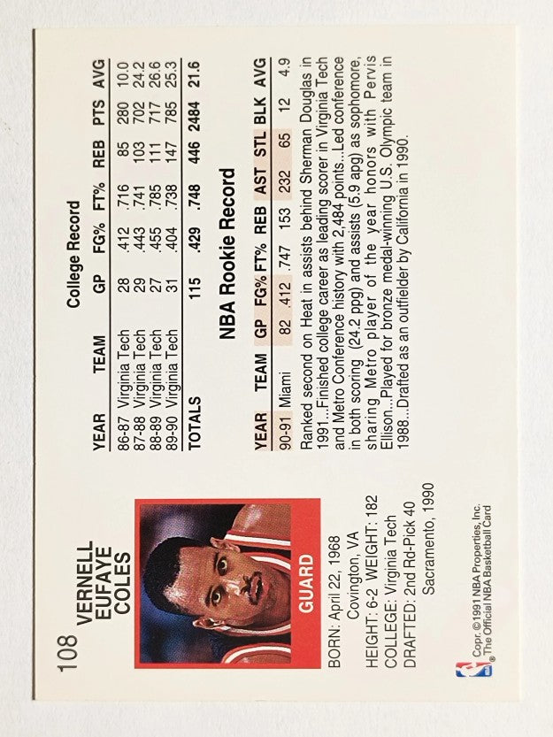 1991-92 Hoops #108 Bimbo Coles