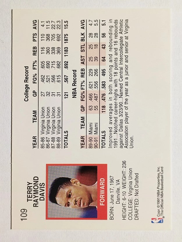 1991-92 Hoops #109 Terry Davis