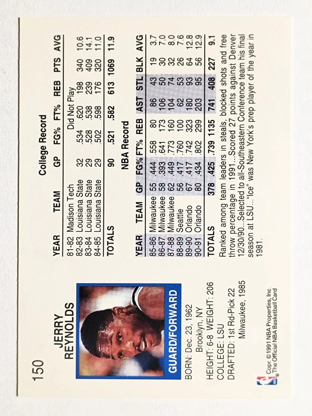 1991-92 Hoops #150 Jerry Reynolds