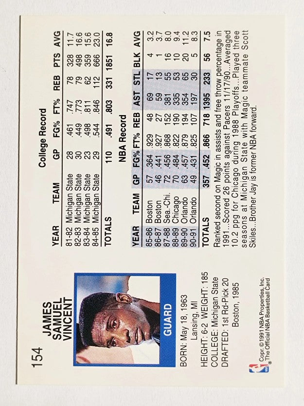1991-92 Hoops #154 Sam Vincent