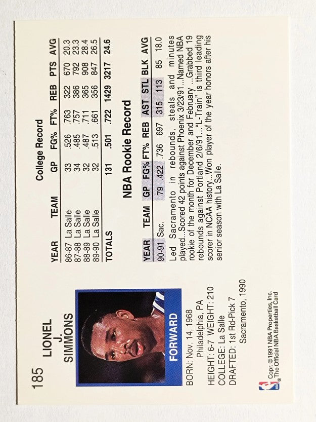 1991-92 Hoops #185 Lionel Simmons