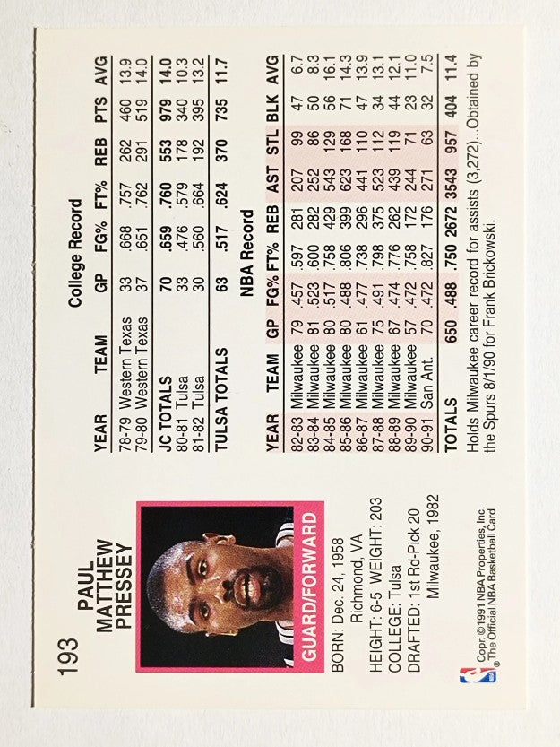 1991-92 Hoops #193 Paul Pressey