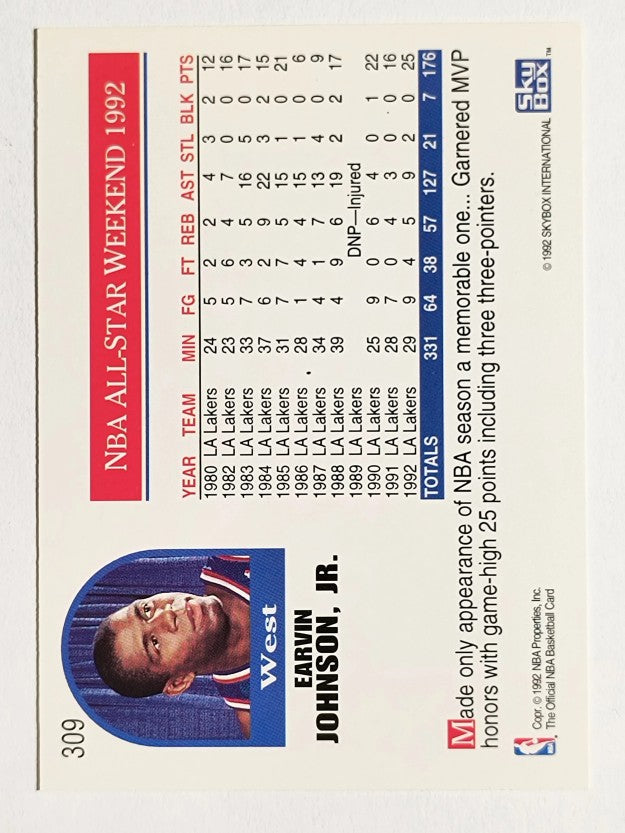 1992-93 Hoops #309 Magic Johnson AS (EXMT)