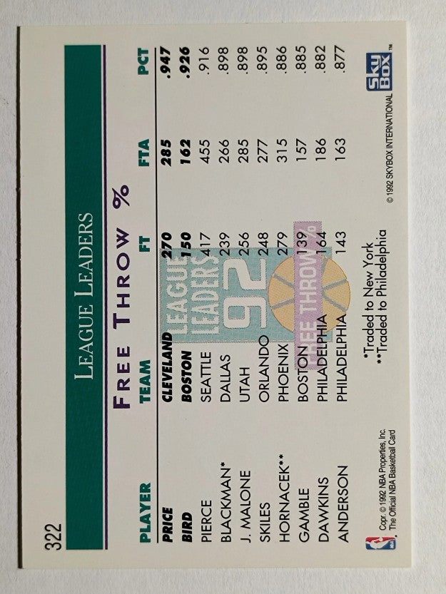 1992-93 Hoops #322 Free Throw Percent/League Leaders/Mark Price/Larry Bird