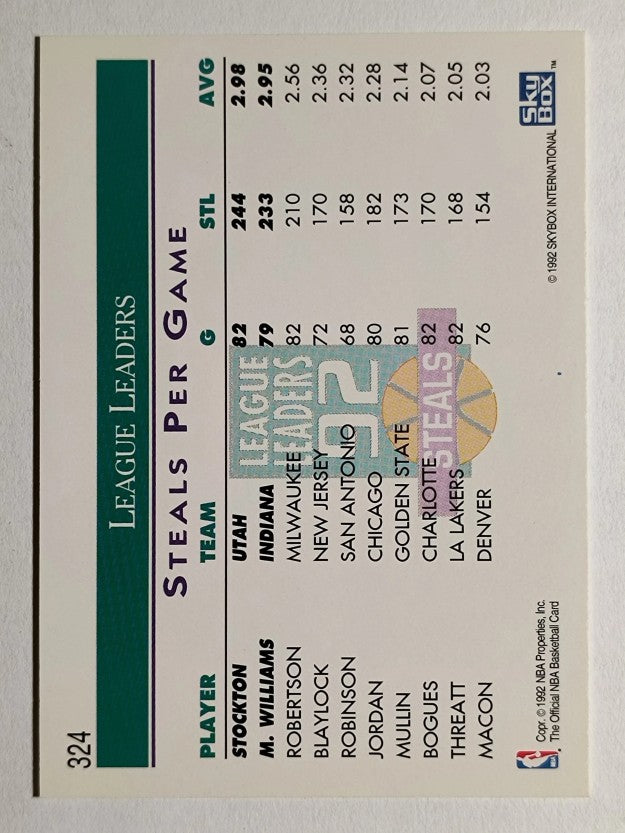 1992-93 Hoops #324 Steals League Leaders/John Stockton/Micheal Williams (NM)