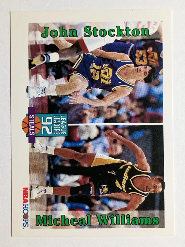 1992-93 Hoops #324 Steals League Leaders/John Stockton/Micheal Williams (NM)