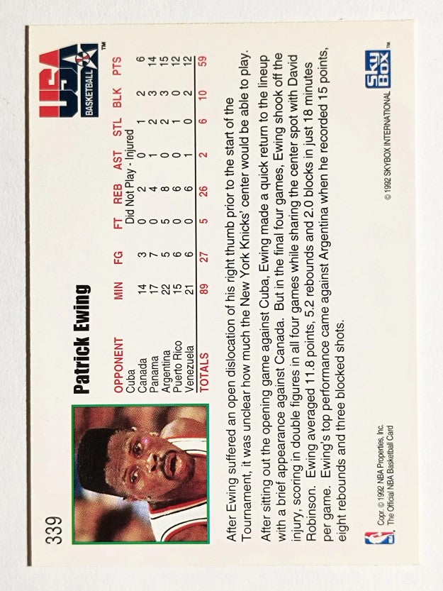 1992-93 Hoops #339 Patrick Ewing USA
