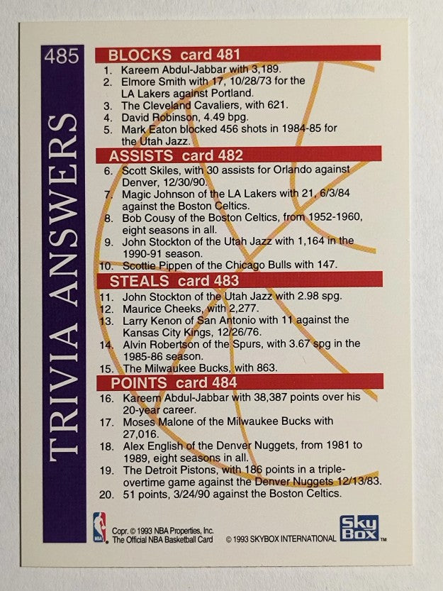 1992-93 Hoops #485 Magic Johnson/David Robinson/Patrick Ewing/Stockton (EXMT)