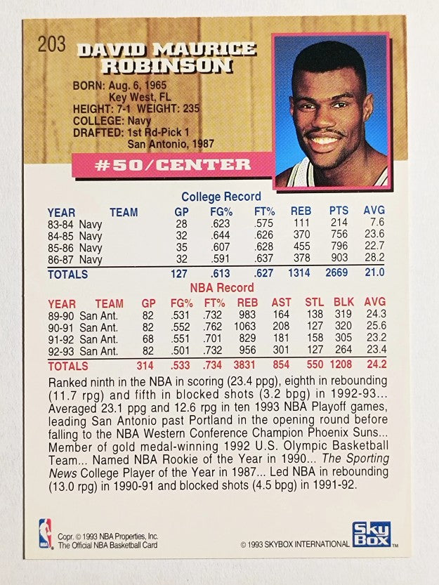 1993-94 Hoops #203 David Robinson
