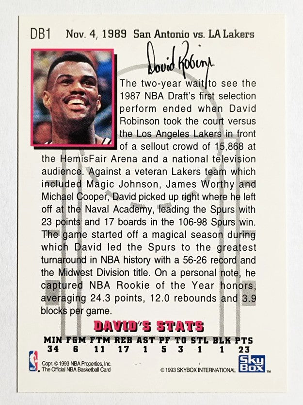 1993-94 Hoops David's Best #DB1 David Robinson/Vs. Lakers