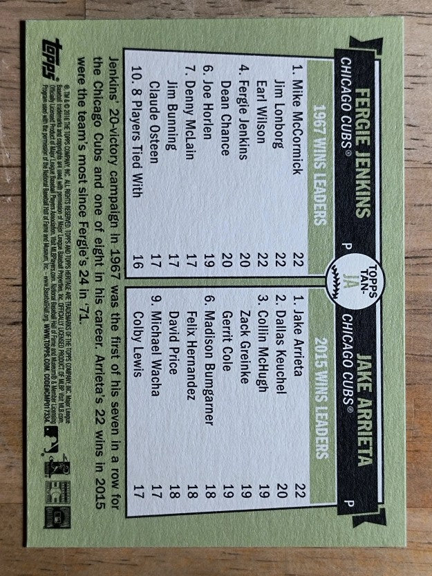 2016 Topps Heritage Then and Now #TANJA Jake Arrieta/Fergie Jenkins