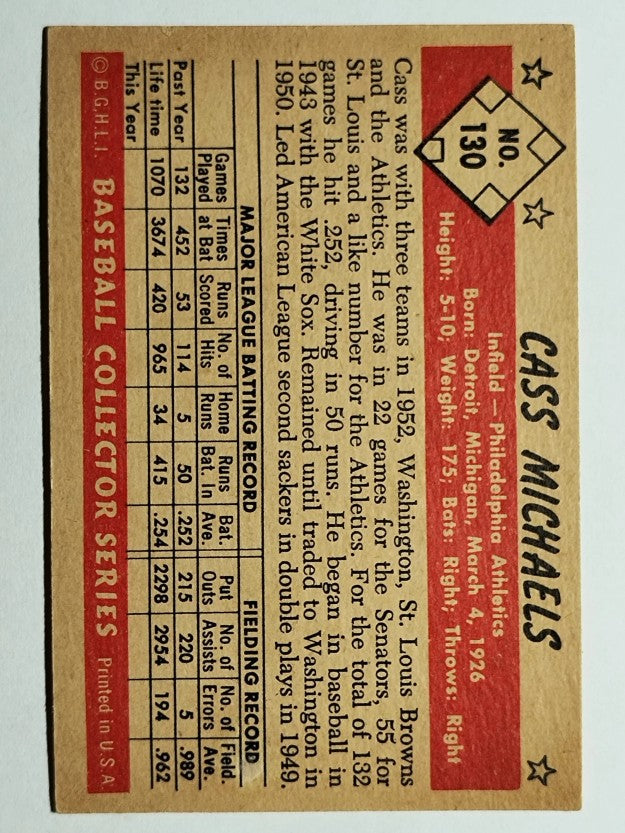 1953 Bowman Color #130 Cass Michaels (EX)