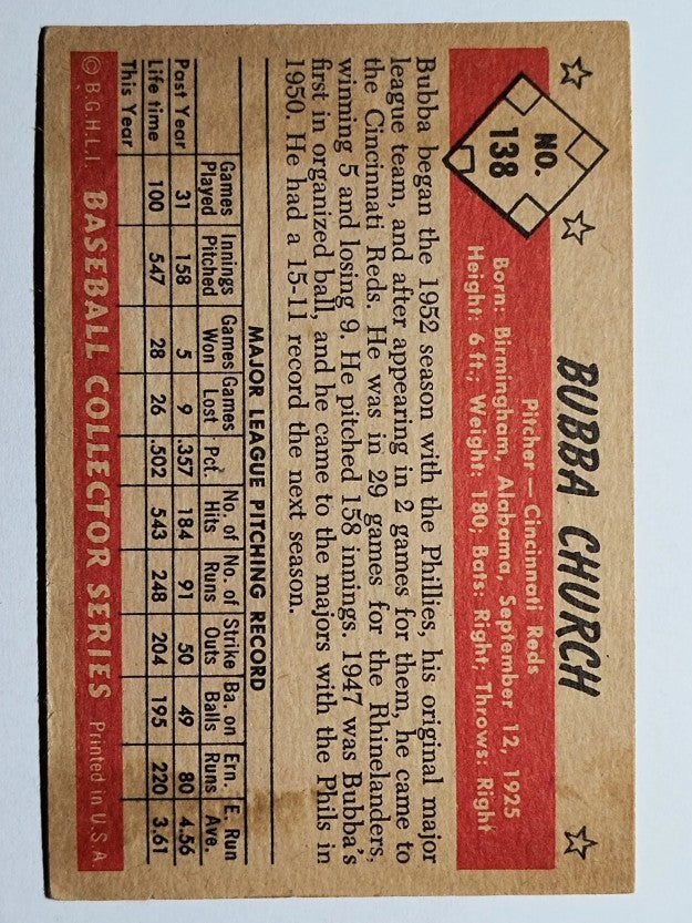 1953 Bowman Color #138 Bubba Church (VGEX)