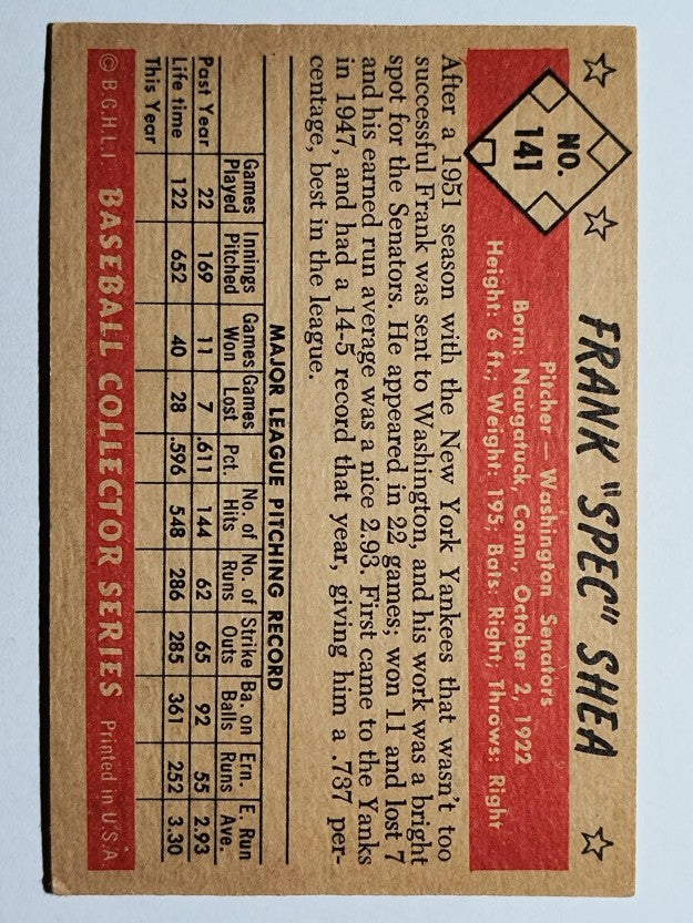 1953 Bowman Color #141 Frank Shea (EX)