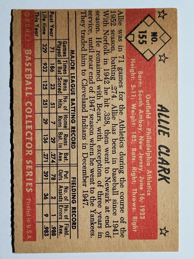 1953 Bowman Color #155 Allie Clark (VGEX)