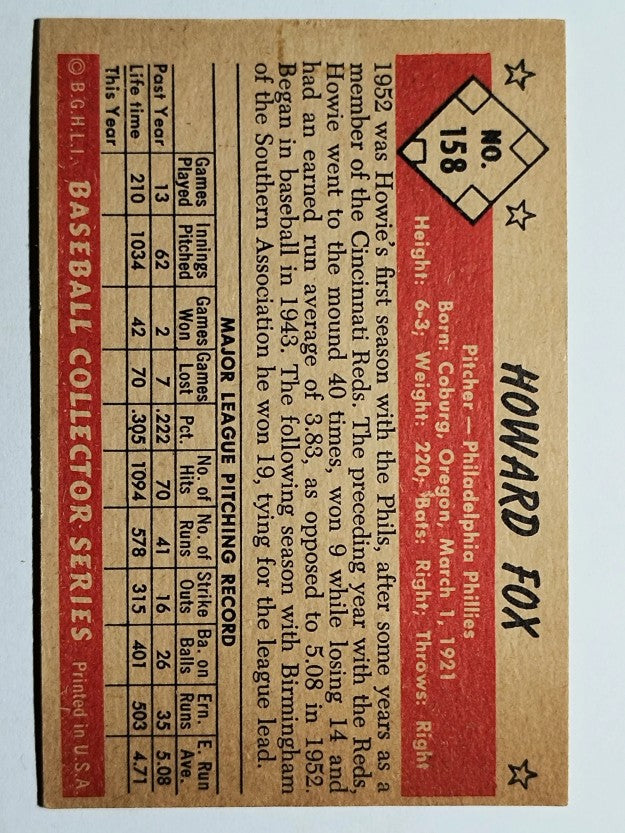1953 Bowman Color #158 Howard Fox (EX)
