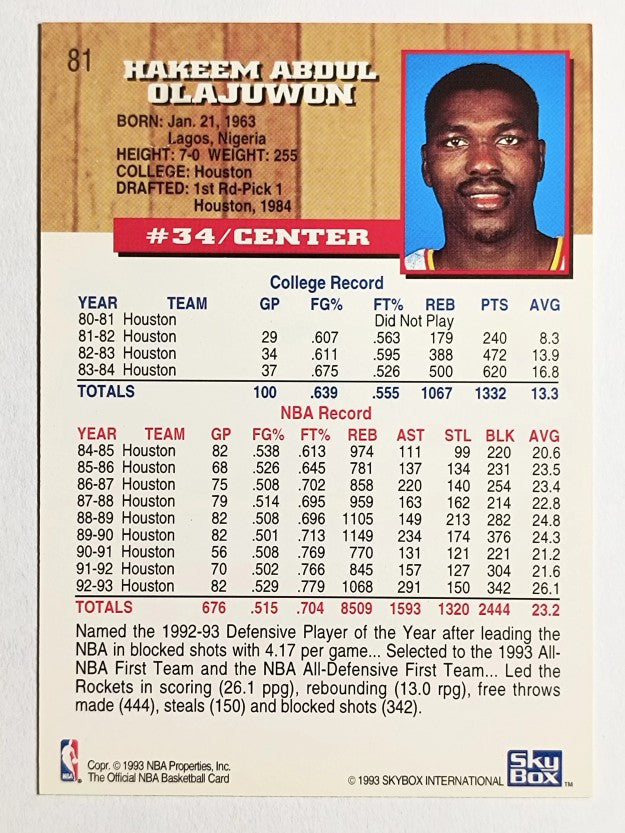 1993-94 Hoops Fifth Anniversary Gold #81 Hakeem Olajuwon (EXMT)