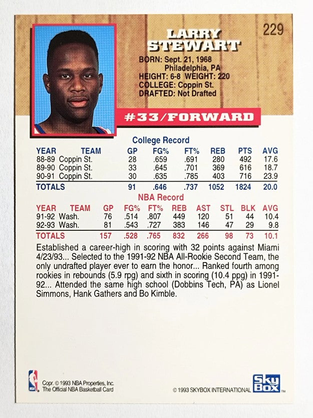 1993-94 Hoops Fifth Anniversary Gold #229 Larry Stewart
