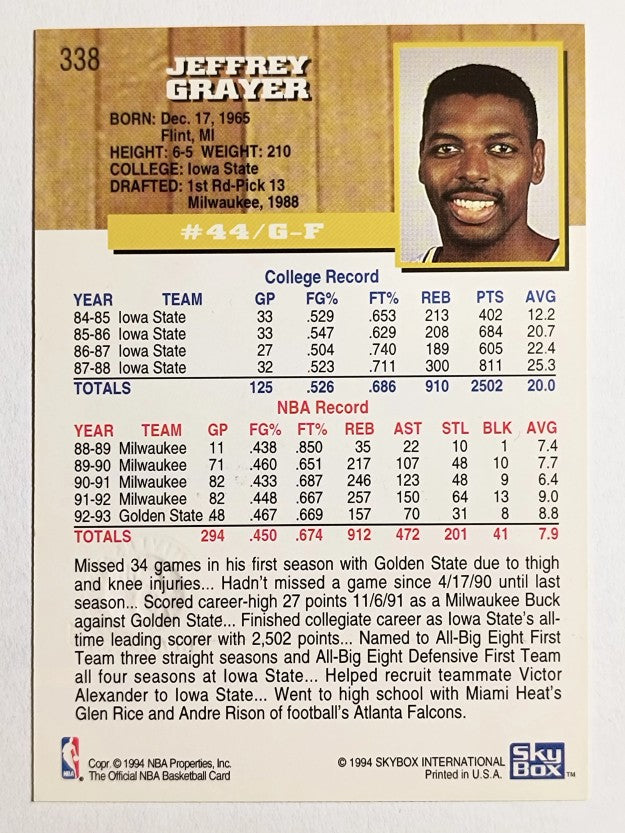 1993-94 Hoops Fifth Anniversary Gold #338 Jeff Grayer