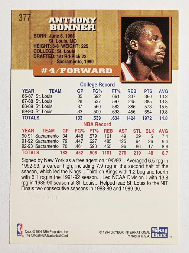 1993-94 Hoops Fifth Anniversary Gold #377 Anthony Bonner