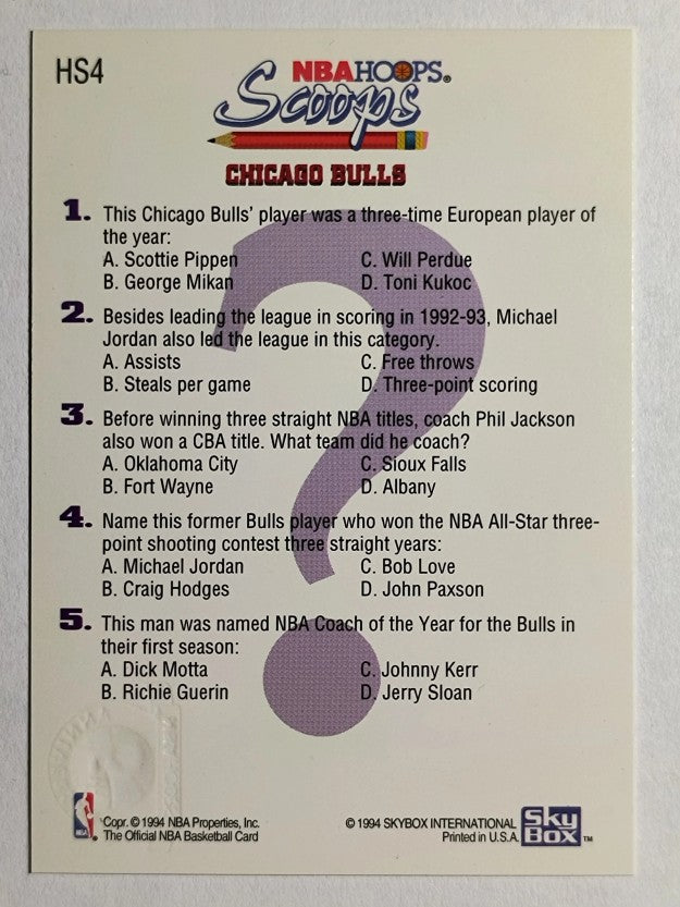 1993-94 Hoops Scoops Fifth Anniversary Gold #HS4 Scottie Pippen (EXMT)