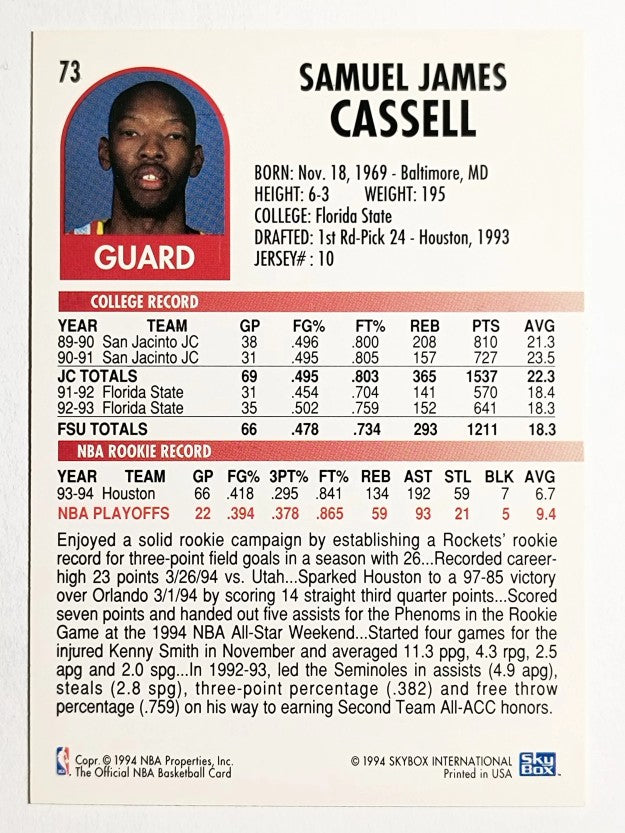 1994-95 Hoops #73 Sam Cassell