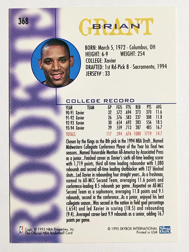 1994-95 Hoops #368 Brian Grant RC