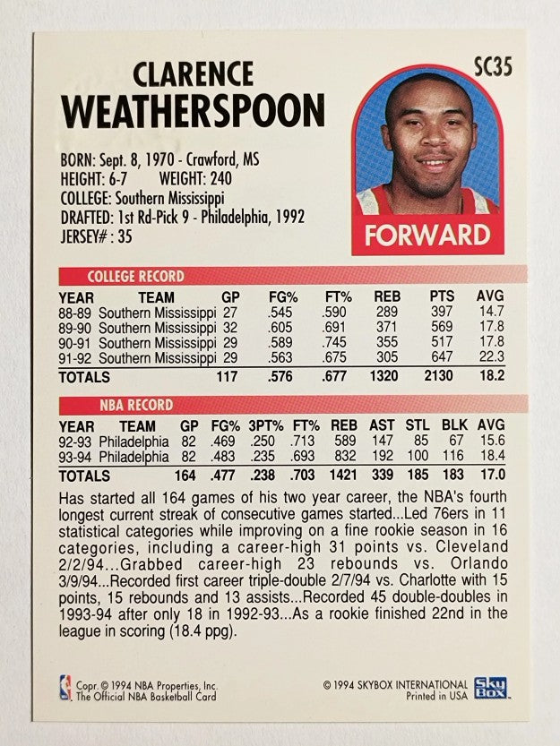 1994-95 Hoops Supreme Court #SC35 Clarence Weatherspoon