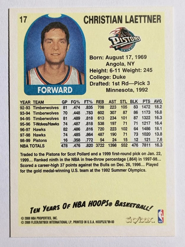 1999-00 Hoops Decade #17 Christian Laettner