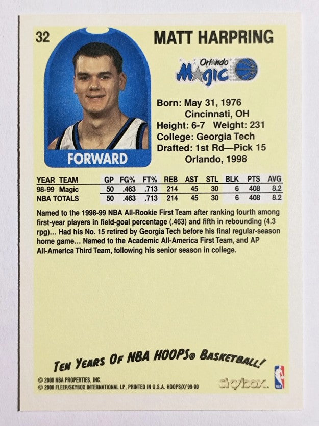 1999-00 Hoops Decade #32 Matt Harpring