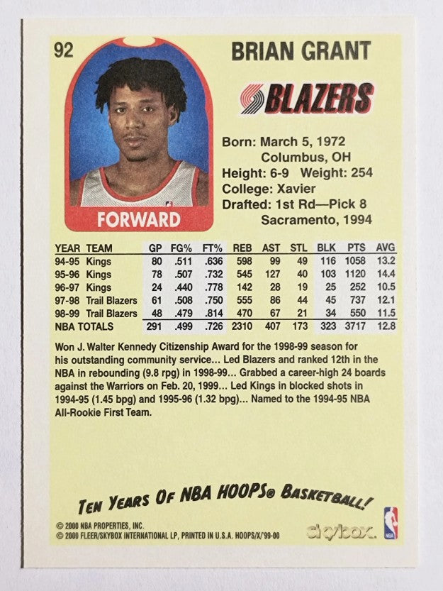 1999-00 Hoops Decade #92 Brian Grant