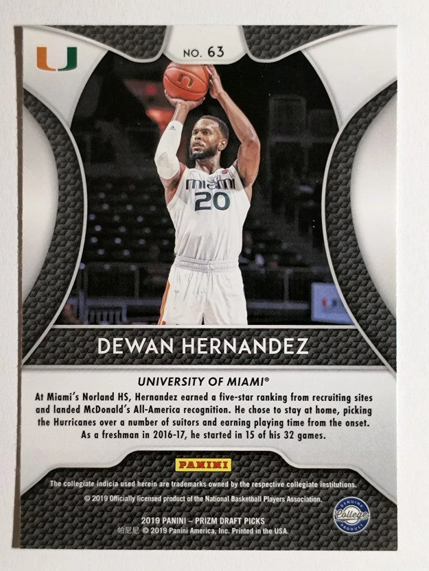 2019-20 Panini Prizm Draft Picks #63 Dewan Hernandez