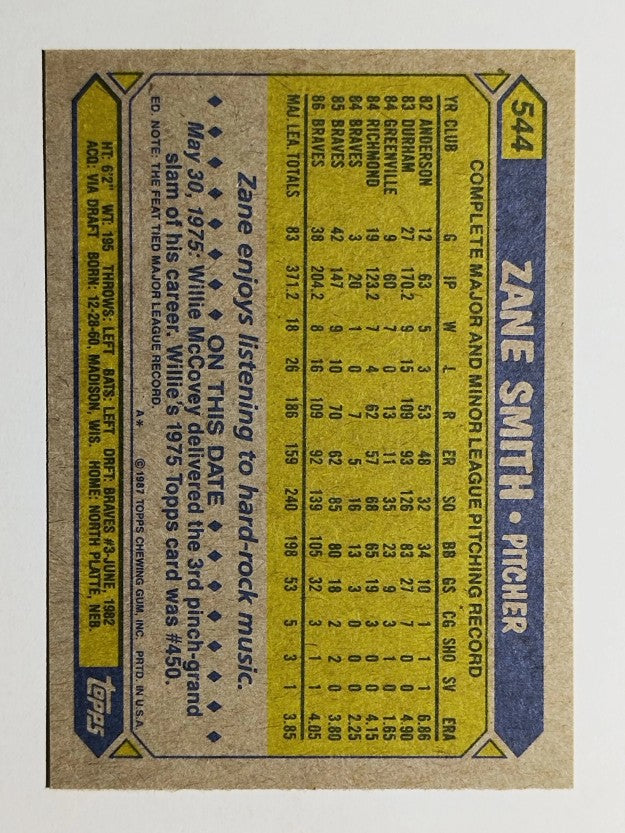 1987 Topps #544 Zane Smith