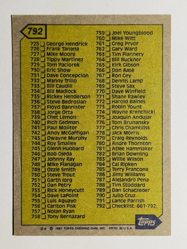 1987 Topps #792 Checklist 661-792