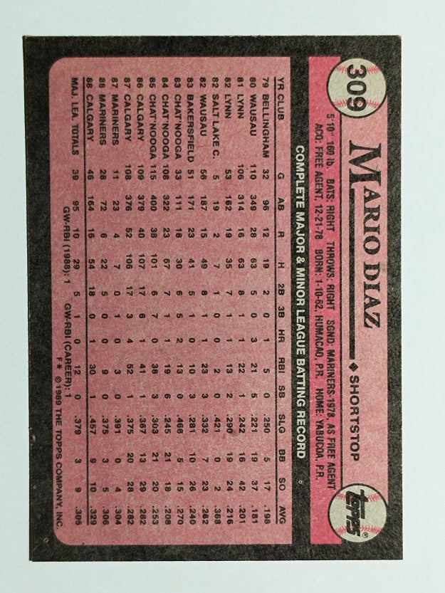 1989 Topps #309 Mario Diaz
