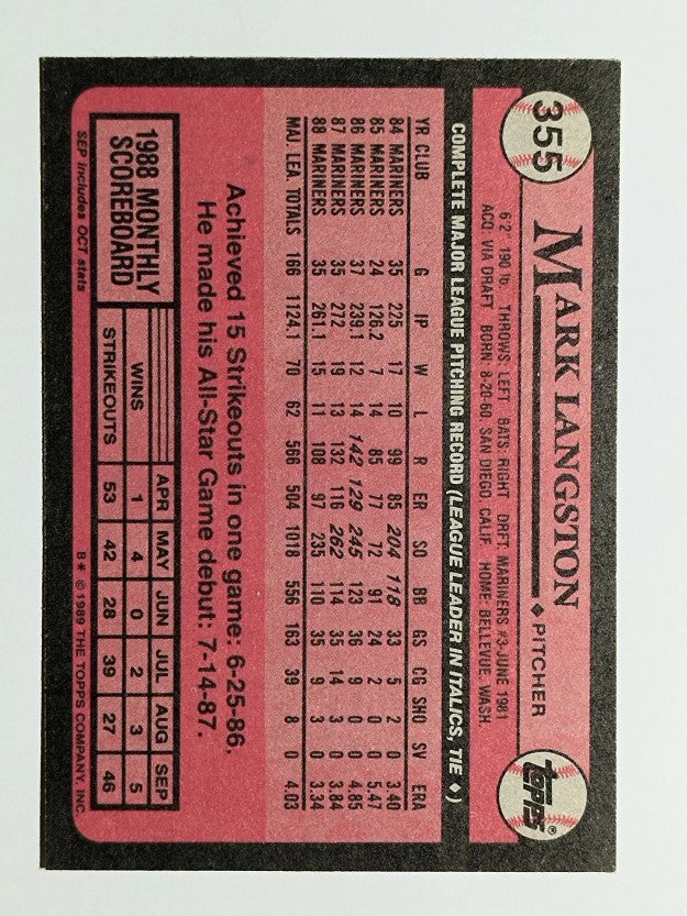 1989 Topps #355 Mark Langston