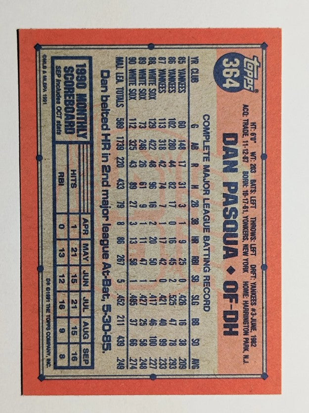 1991 Topps #364 Dan Pasqua