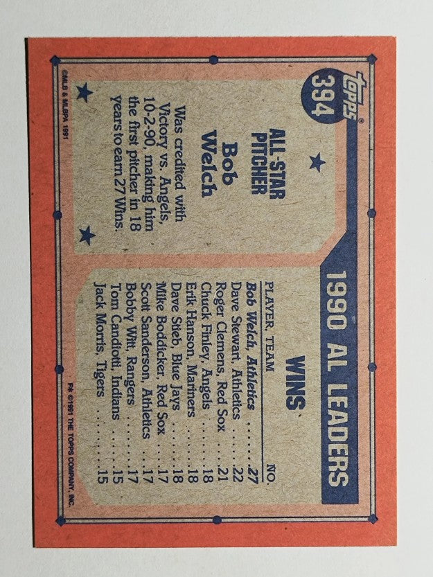 1991 Topps #394 Bob Welch AS