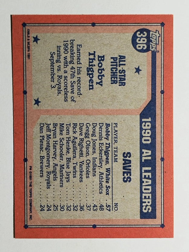 1991 Topps #396 Bobby Thigpen AS